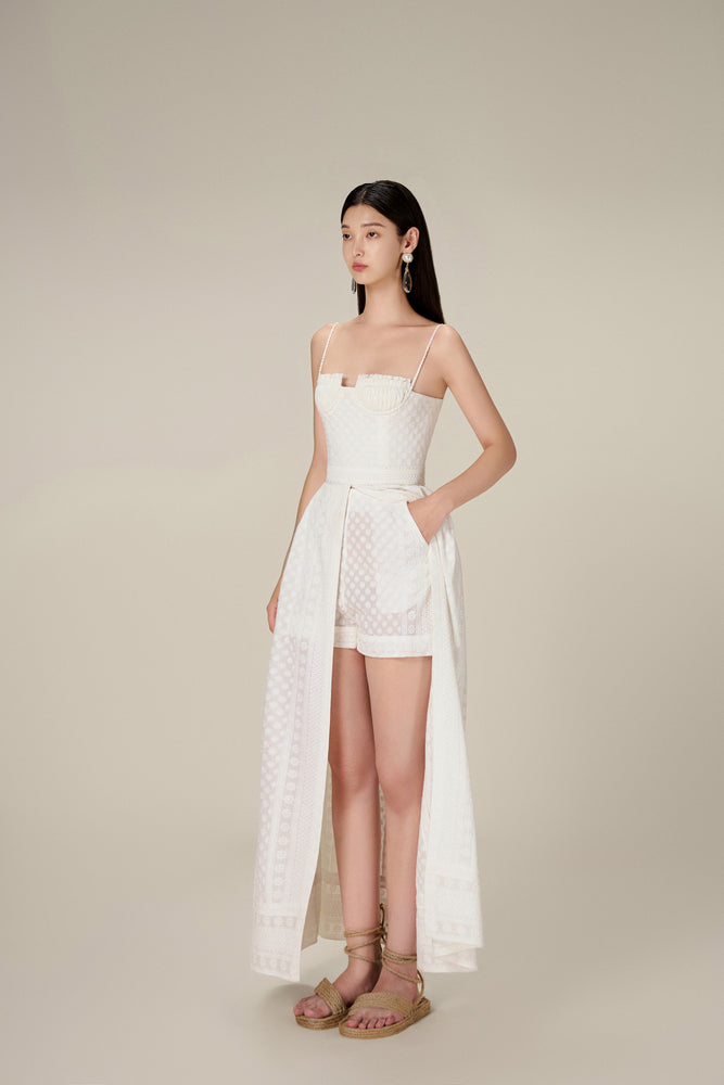 WHITE EMBROIDERED COTTON MAXI SET