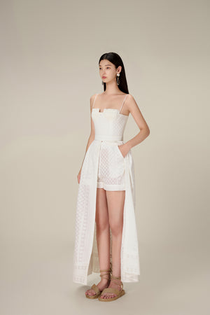 WHITE EMBROIDERED COTTON MAXI SET