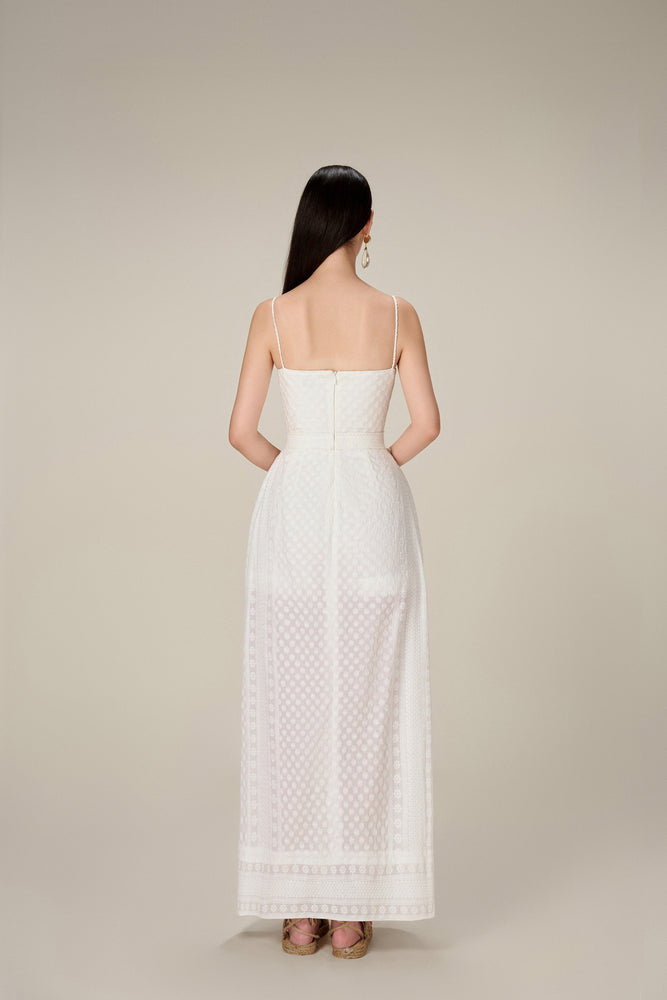 WHITE EMBROIDERED COTTON MAXI SET