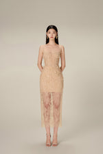 IVORY BEADED LACE PENCIL DRESS