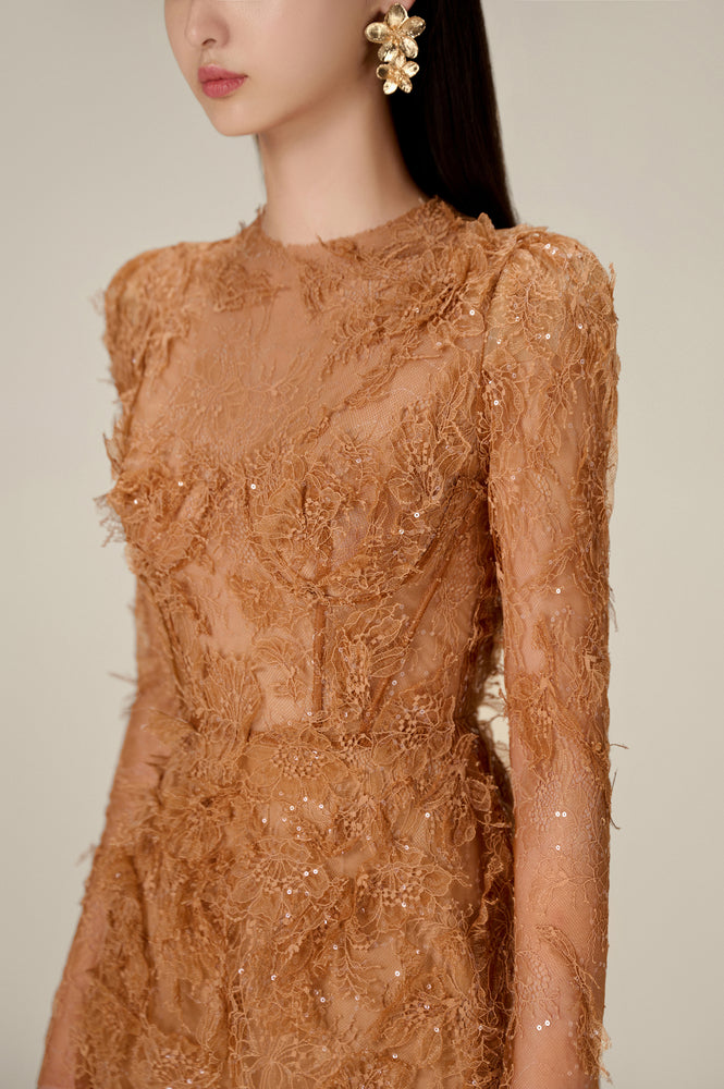 
            
                Load image into Gallery viewer, HONEY BEADED LACE MIDI DRESS
            
        