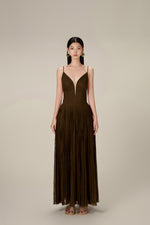 CHOCOLATE LINEN MAXI DRESS