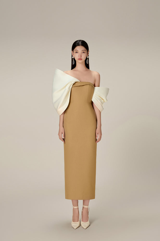 CAMEL BIG BOW DRESS
