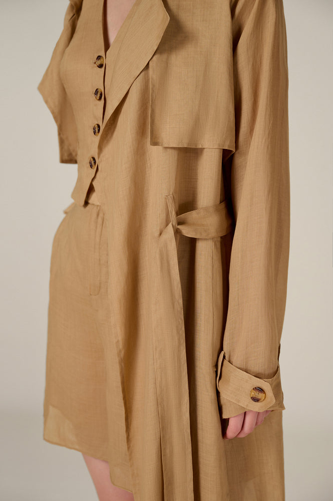 CAMEL LINEN TRENCH COAT