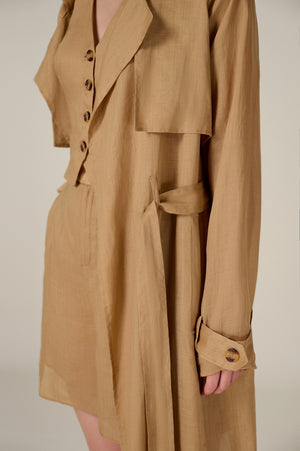 CAMEL LINEN TRENCH COAT