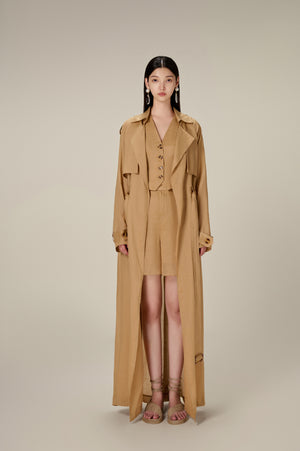 CAMEL LINEN TRENCH COAT