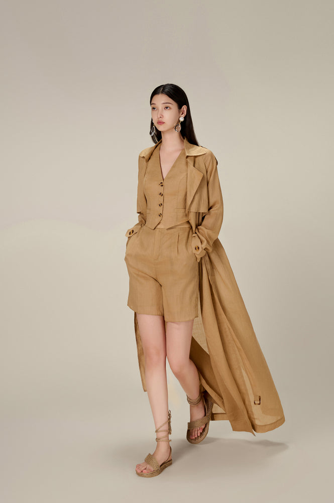 CAMEL LINEN SHORTS