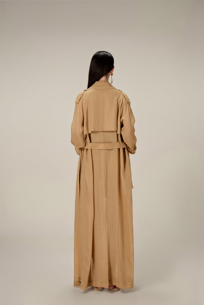 CAMEL LINEN TRENCH COAT