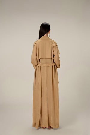 CAMEL LINEN TRENCH COAT