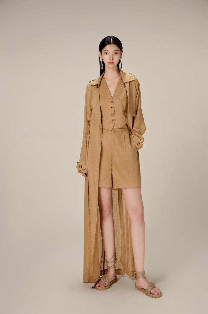 CAMEL LINEN TRENCH COAT