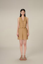 CAMEL LINEN SHORTS