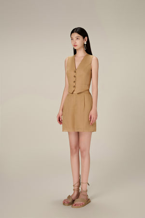 CAMEL LINEN SHORTS