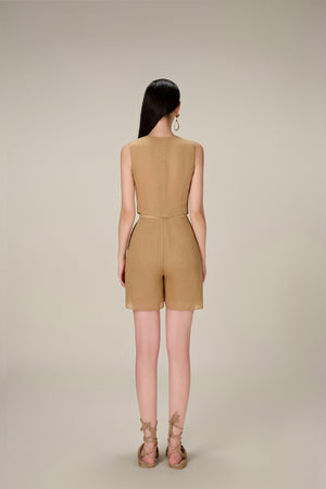 CAMEL LINEN SHORTS