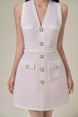 BABY PINK TWEED SLEEVELESS DRESS