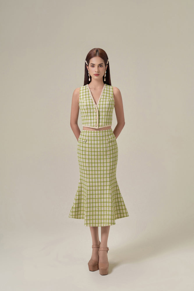 OLIVE GINGHAM MERMAID SKIRT