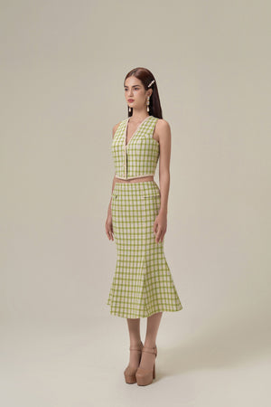 OLIVE GINGHAM WAISTCOAT