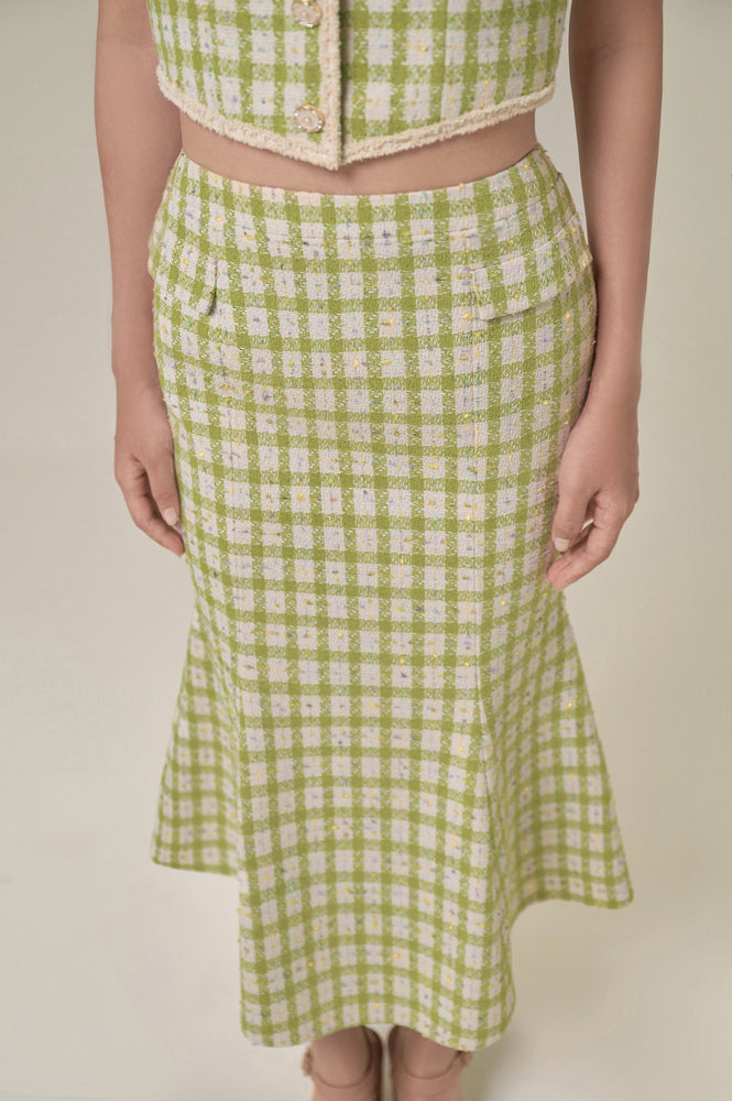 OLIVE GINGHAM MERMAID SKIRT