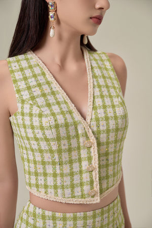 OLIVE GINGHAM WAISTCOAT