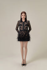 BLACK OSTRICH FEATHERS MINI SKIRT