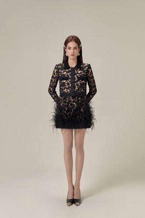 BLACK OSTRICH FEATHERS MINI SKIRT