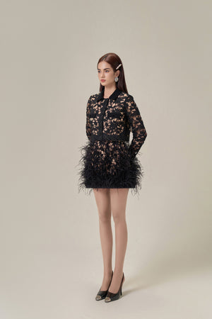 BLACK OSTRICH FEATHERS MINI SKIRT