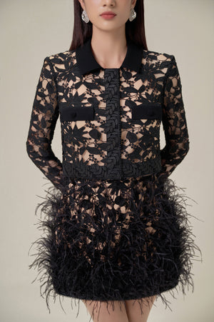 BLACK OSTRICH FEATHERS MINI SKIRT