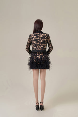 BLACK OSTRICH FEATHERS MINI SKIRT