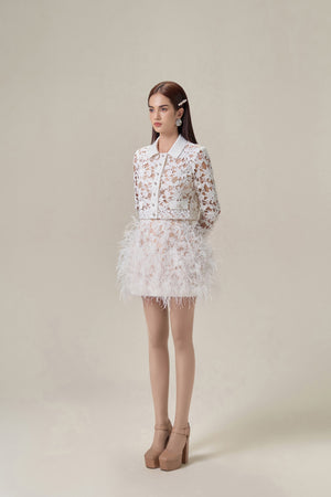 WHITE OSTRICH FEATHERS MINI SKIRT