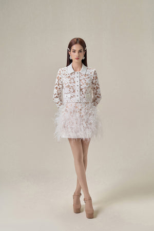 WHITE OSTRICH FEATHERS MINI SKIRT