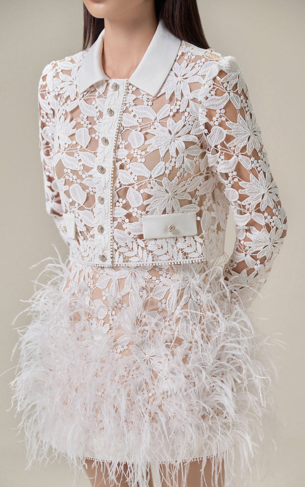 WHITE OSTRICH FEATHERS MINI SKIRT