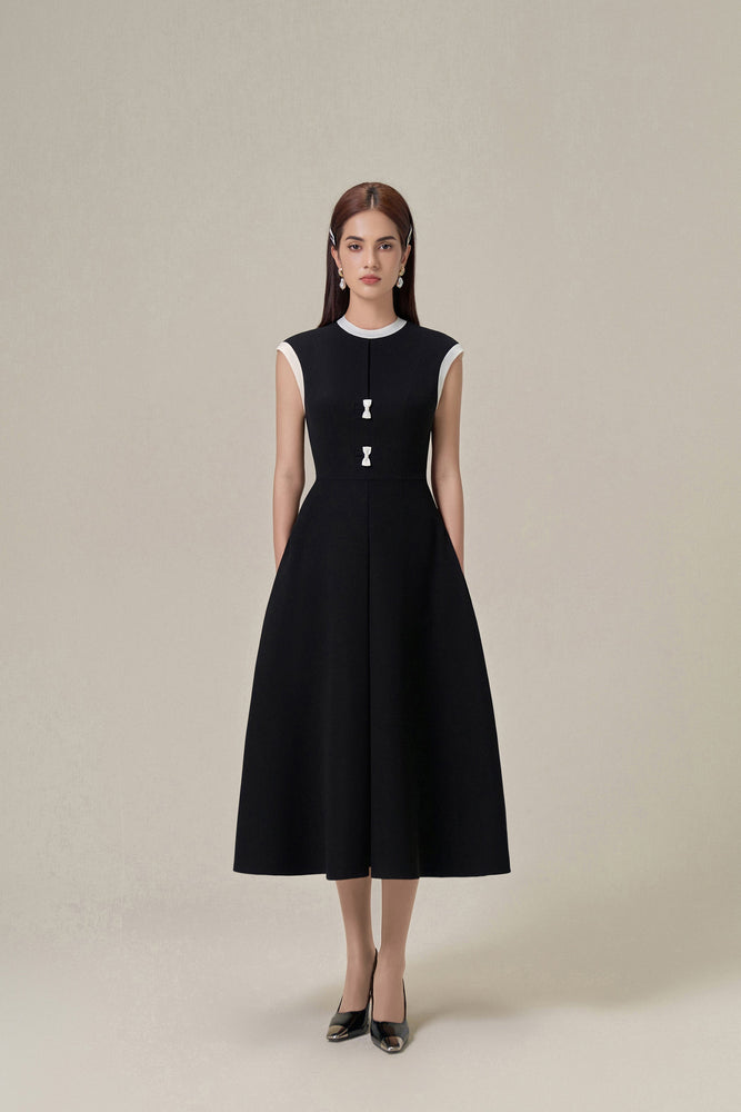 BOW TIE BLACK MIDI DRESS