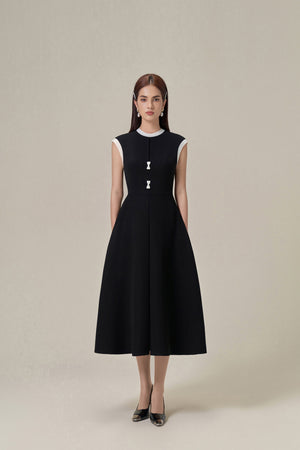 BOW TIE BLACK MIDI DRESS