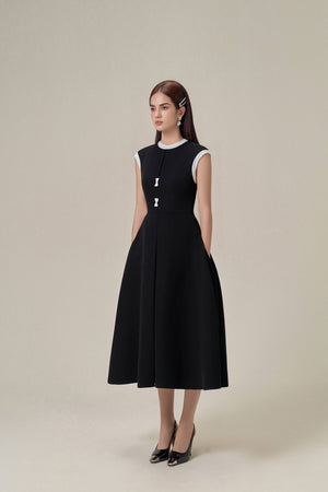 BOW TIE BLACK MIDI DRESS