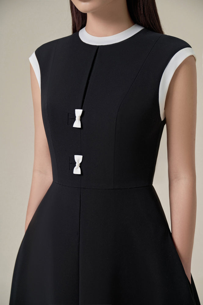 BOW TIE BLACK MIDI DRESS