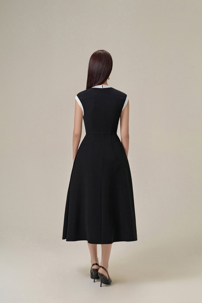 BOW TIE BLACK MIDI DRESS