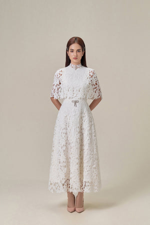 WHITE LACE CAPE DRESS