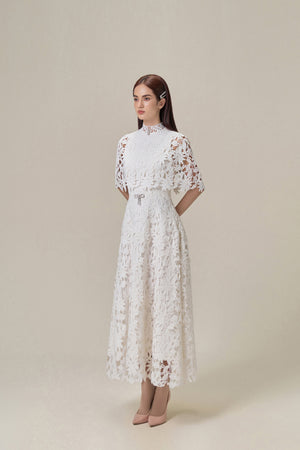 WHITE LACE CAPE DRESS