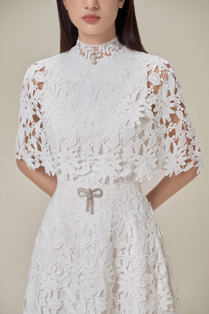 WHITE LACE CAPE DRESS