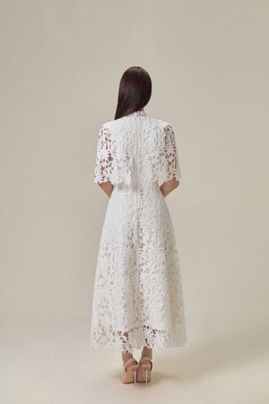 WHITE LACE CAPE DRESS