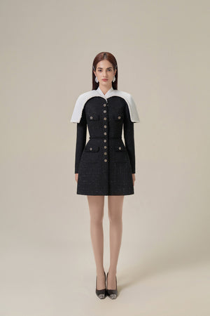 BLACK TWEED CAPE DRESS