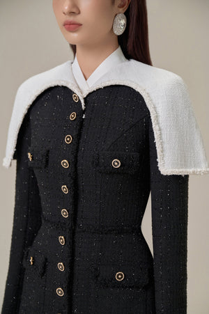 BLACK TWEED CAPE DRESS