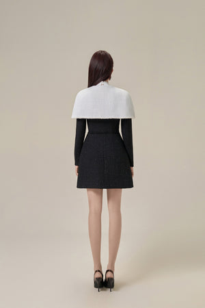 BLACK TWEED CAPE DRESS