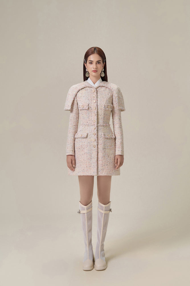 ROSEWATER TWEED CAPE DRESS