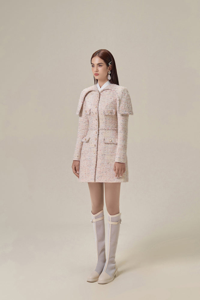 ROSEWATER TWEED CAPE DRESS