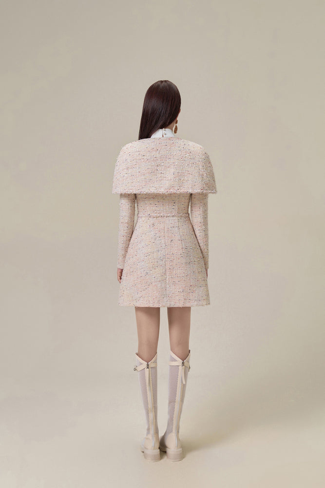 ROSEWATER TWEED CAPE DRESS