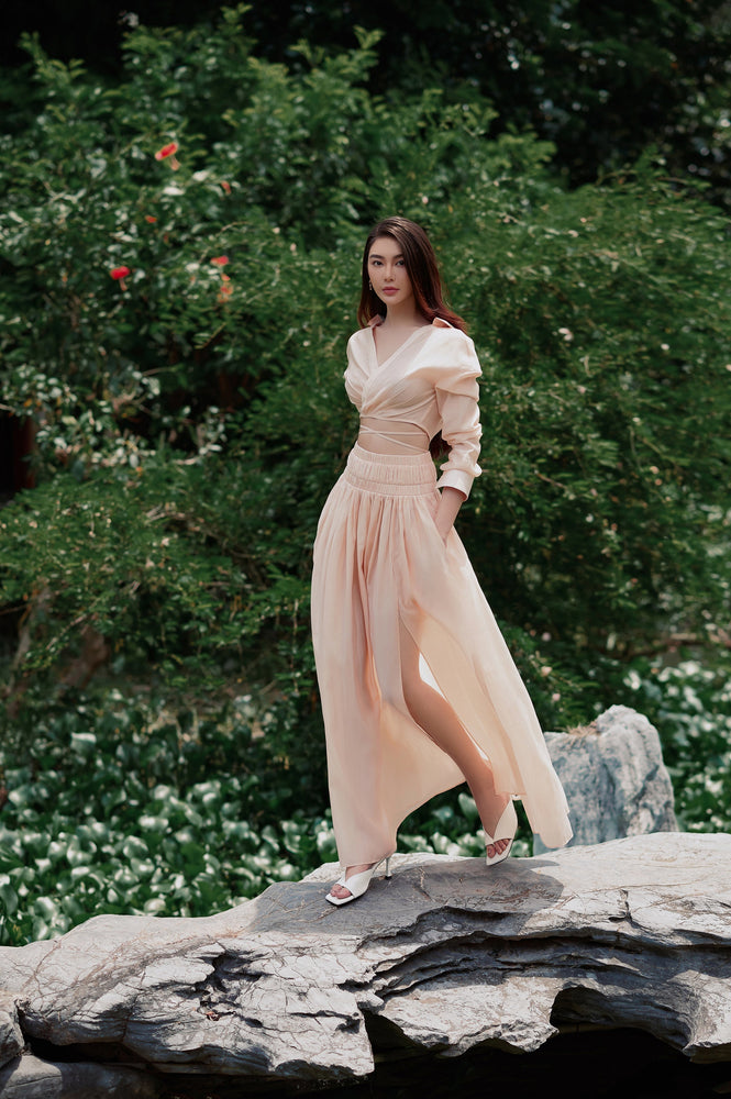 Organza Long Skirt - Beige