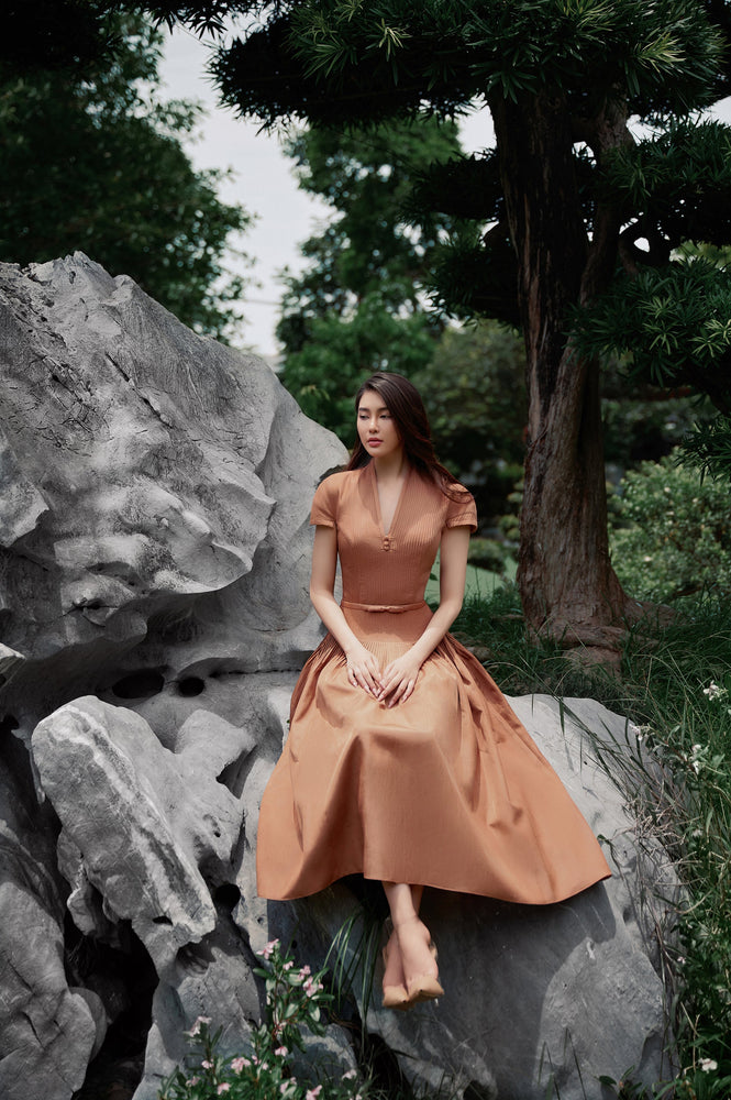 Brown - Pleated Dress