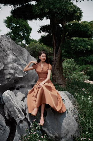 Brown - Pleated Dress