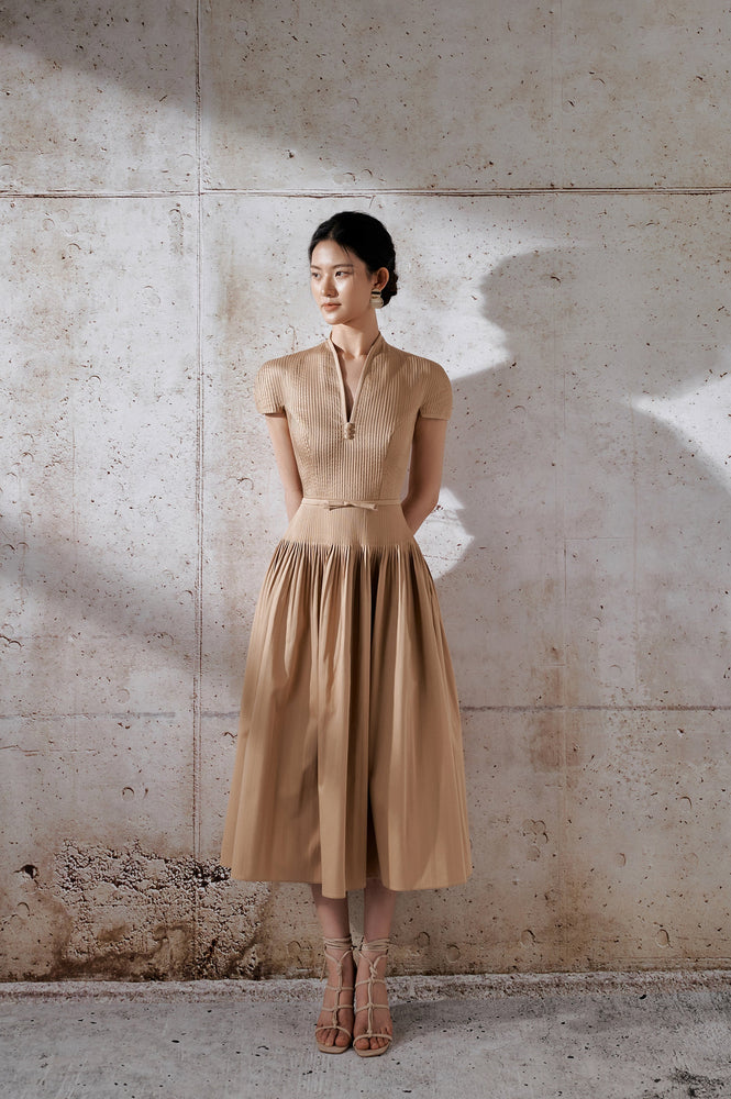 Pleated Dress - Brown