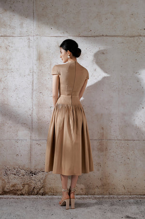 Pleated Dress - Brown